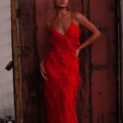 Elegant Backless Maxi Dress with Embellishments – 100% Polyester, Perfect for Any Occasion-Cramta