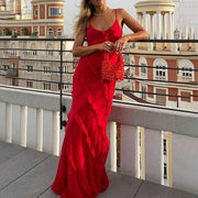 Elegant Backless Maxi Dress with Embellishments – 100% Polyester, Perfect for Any Occasion-Cramta