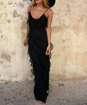 Elegant Backless Maxi Dress with Embellishments – 100% Polyester, Perfect for Any Occasion-Cramta