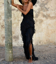 Elegant Backless Maxi Dress with Embellishments – 100% Polyester, Perfect for Any Occasion-Cramta