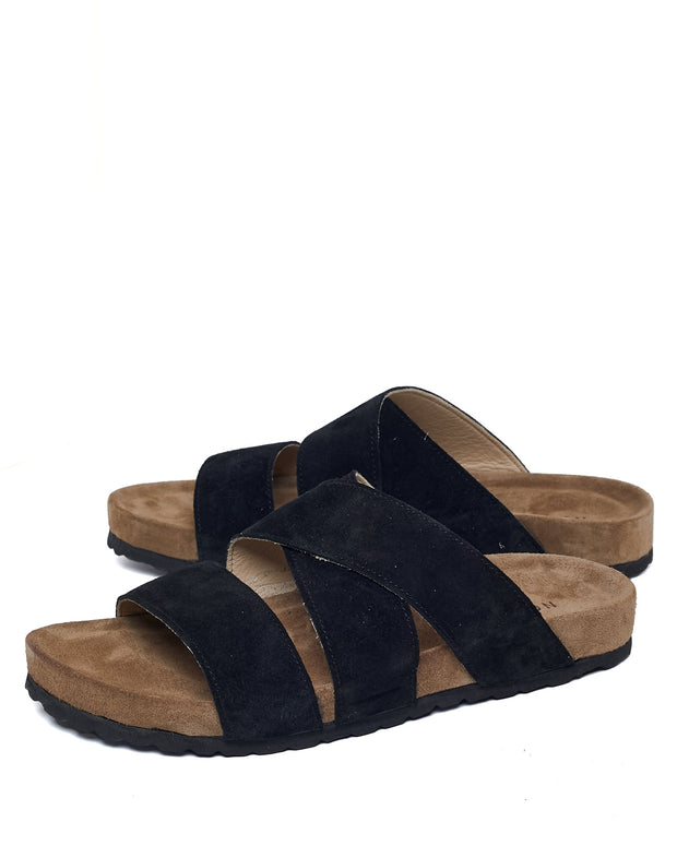 Elegant Black Suede Sandals for Men and Women – Comfortable Lightweight Rubber Sole for Casual Summer Wear