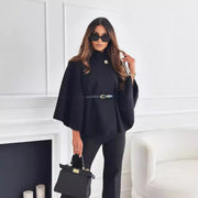Elegant Cape Coat with Belt - Women's Structured Outerwear for Timeless Sophistication
