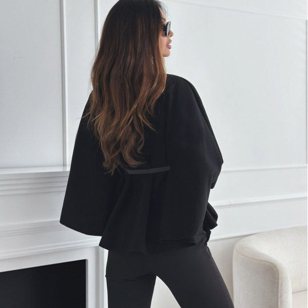 Elegant Cape Coat with Belt - Women's Structured Outerwear for Timeless Sophistication