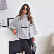 Elegant Cape Coat with Belt - Women's Structured Outerwear for Timeless Sophistication