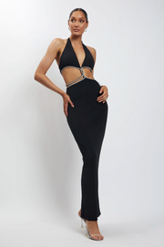Elegant Diamond Wrap Dress with Rhinestone Detail – Handmade Polyester Fashion-Cramta