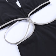 Elegant Diamond Wrap Dress with Rhinestone Detail – Handmade Polyester Fashion-Cramta
