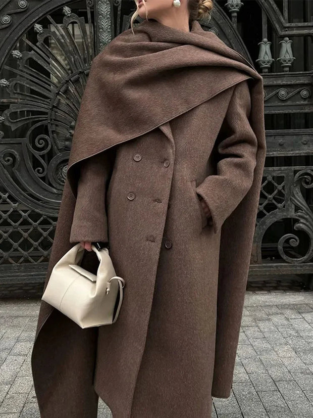 Elegant Drape Coat with Double-Breasted Design – Luxe Statement Outerwear for Cooler Seasons