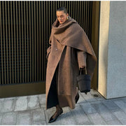 Elegant Drape Coat with Double-Breasted Design – Luxe Statement Outerwear for Cooler Seasons