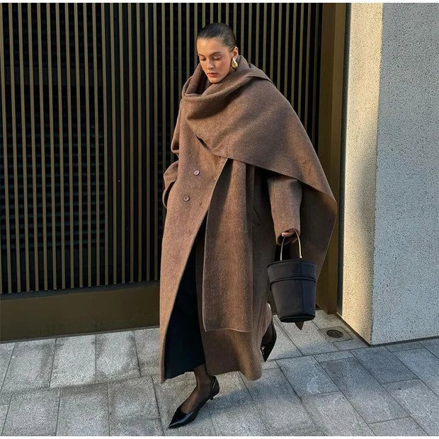 Elegant Drape Coat with Double-Breasted Design – Luxe Statement Outerwear for Cooler Seasons