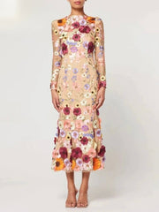 Elegant Floral Maxi Dress for Women - Premium Polyester Summer Cocktail Dress, Perfect for Parties and Formal Occasions-Cramta