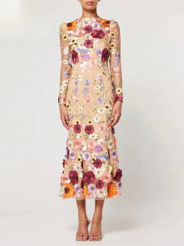 Elegant Floral Maxi Dress for Women - Premium Polyester Summer Cocktail Dress, Perfect for Parties and Formal Occasions-Cramta