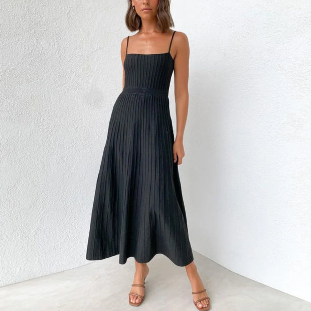 Elegant Knitted Pleated Long Dress for Women – Comfortable Maxi Dress in High-Quality Polyester and Spandex-Cramta