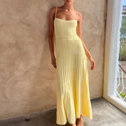 Elegant Knitted Pleated Long Dress for Women – Comfortable Maxi Dress in High-Quality Polyester and Spandex-Cramta