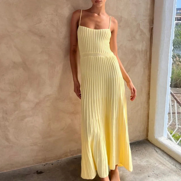 Elegant Knitted Pleated Long Dress for Women – Comfortable Maxi Dress in High-Quality Polyester and Spandex-Cramta