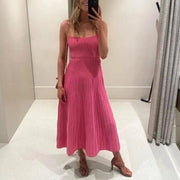 Elegant Knitted Pleated Long Dress for Women – Comfortable Maxi Dress in High-Quality Polyester and Spandex-Cramta