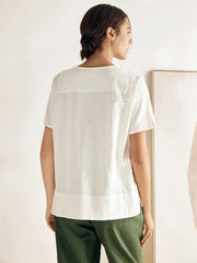 Elegant Linen Short-Sleeved Women's Top with Relaxed Fit and Button Down Design – Casual Blouse for Women