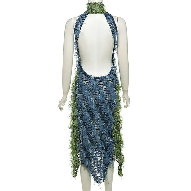 Elegant Long Sleeve Maxi Dress for Women with Tassel Detail - Premium Polyester Fabric-Cramta