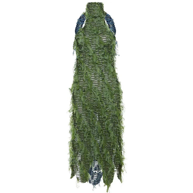 Elegant Long Sleeve Maxi Dress for Women with Tassel Detail - Premium Polyester Fabric-Cramta