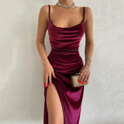 Elegant Long Sleeve Midi Dress for Women – Comfortable Velvet with Slight Stretch, Perfect for Any Occasion-Cramta