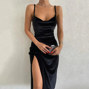 Elegant Long Sleeve Midi Dress for Women – Comfortable Velvet with Slight Stretch, Perfect for Any Occasion-Cramta