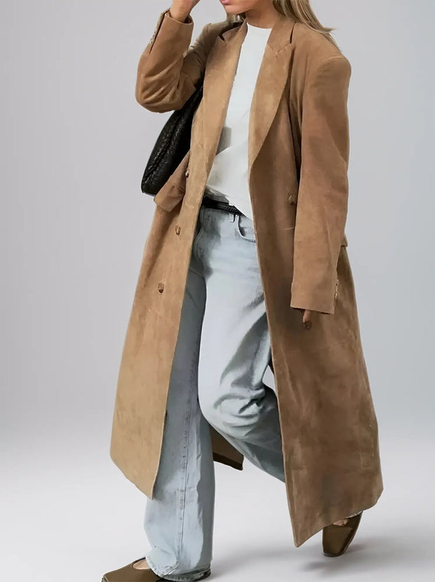 Elegant Longline Coat for Women with Structured Lapel – Versatile Outer Layer for Any Occasion