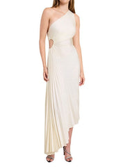 Elegant One-Shoulder Pleated Maxi Dress for Women - Lightweight Long Dress for Summer Events-Cramta