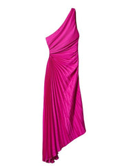 Elegant One-Shoulder Pleated Maxi Dress for Women - Lightweight Long Dress for Summer Events-Cramta