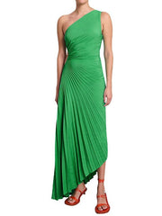 Elegant One-Shoulder Pleated Maxi Dress for Women - Lightweight Long Dress for Summer Events-Cramta