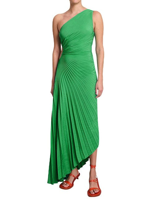 Elegant One-Shoulder Pleated Maxi Dress for Women - Lightweight Long Dress for Summer Events-Cramta
