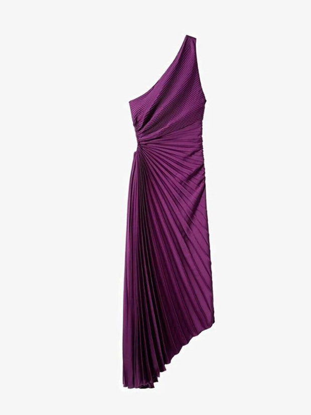 Elegant One-Shoulder Pleated Maxi Dress for Women - Lightweight Long Dress for Summer Events-Cramta
