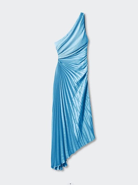 Elegant One-Shoulder Pleated Maxi Dress for Women - Lightweight Long Dress for Summer Events-Cramta