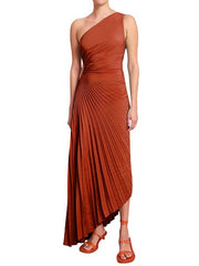 Elegant One-Shoulder Pleated Maxi Dress for Women - Lightweight Long Dress for Summer Events-Cramta