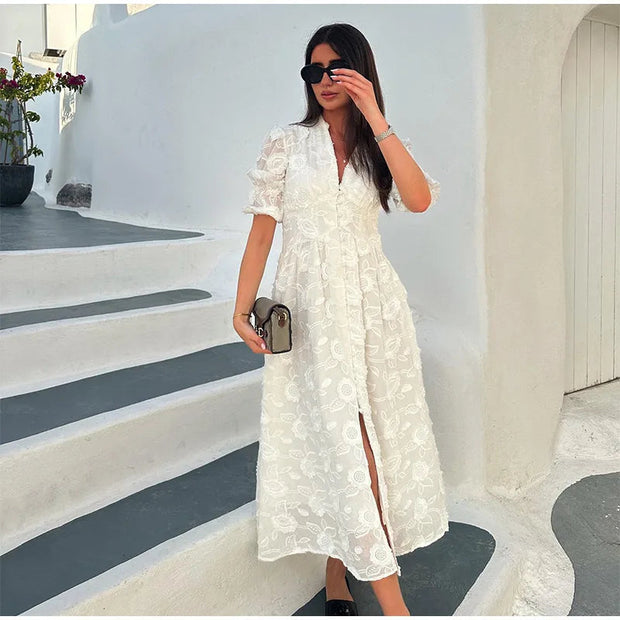 Elegant Polyester Dress with Slight Stretch – Available in Multiple Sizes-Cramta