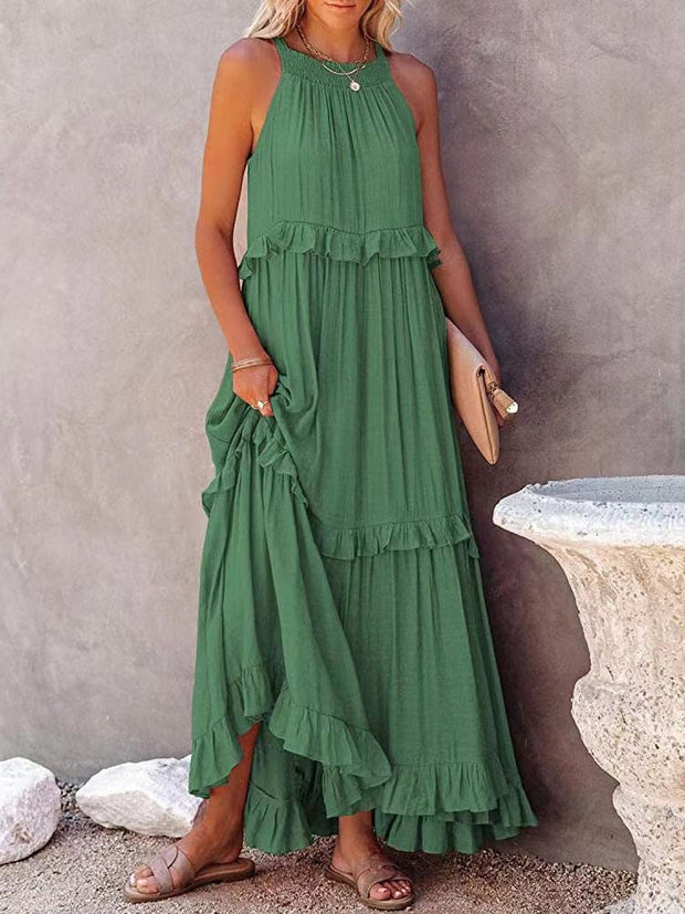 Elegant Ruffle Women's Dress – High-Quality Polyester Summer Cocktail Dress for Formal Occasions, Available in Multiple Sizes-Cramta
