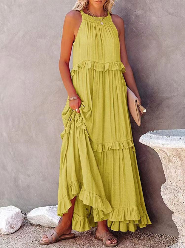 Elegant Ruffle Women's Dress – High-Quality Polyester Summer Cocktail Dress for Formal Occasions, Available in Multiple Sizes-Cramta