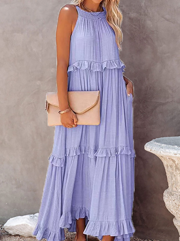 Elegant Ruffle Women's Dress – High-Quality Polyester Summer Cocktail Dress for Formal Occasions, Available in Multiple Sizes-Cramta