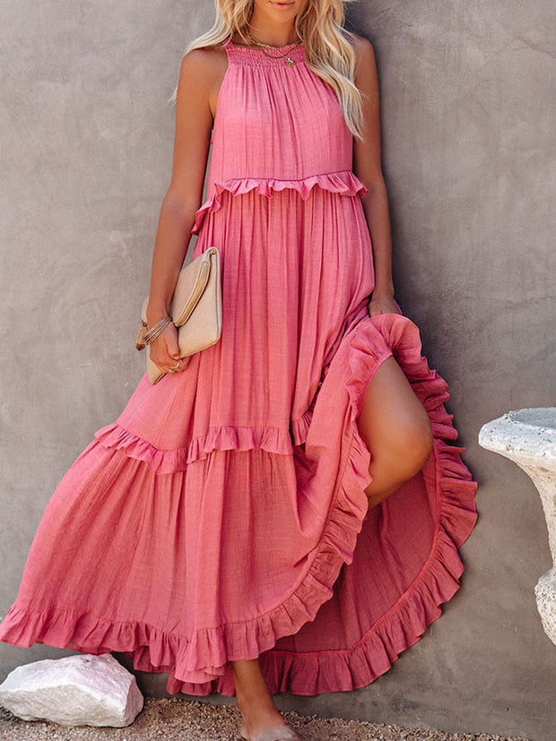Elegant Ruffle Women's Dress – High-Quality Polyester Summer Cocktail Dress for Formal Occasions, Available in Multiple Sizes-Cramta