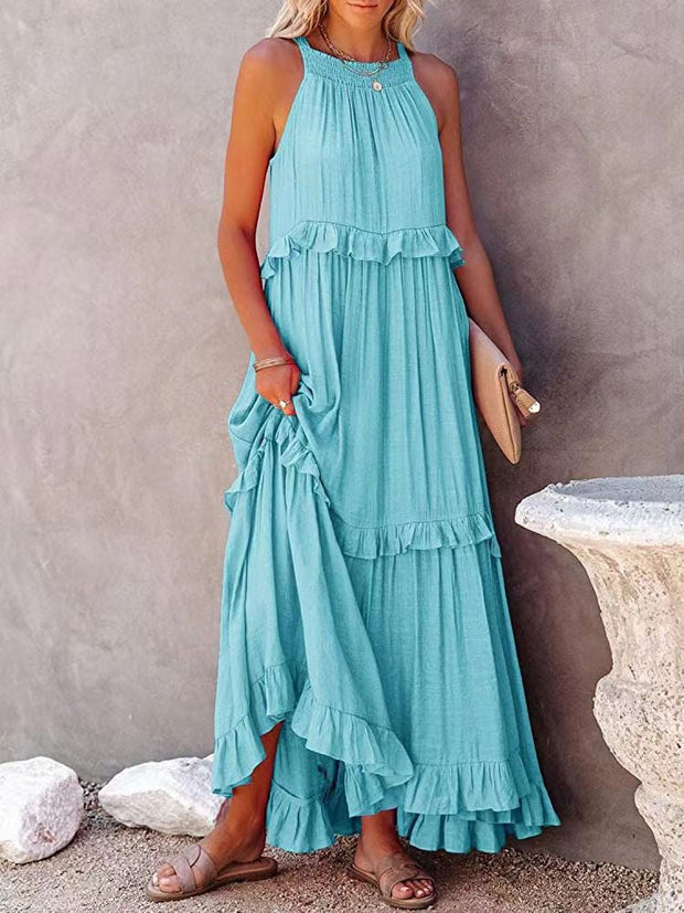 Elegant Ruffle Women's Dress – High-Quality Polyester Summer Cocktail Dress for Formal Occasions, Available in Multiple Sizes-Cramta