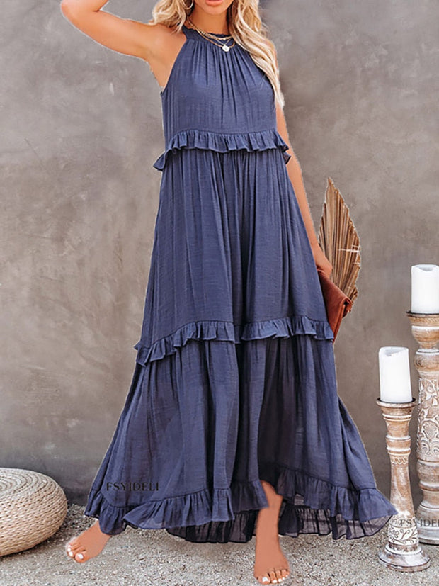 Elegant Ruffle Women's Dress – High-Quality Polyester Summer Cocktail Dress for Formal Occasions, Available in Multiple Sizes-Cramta