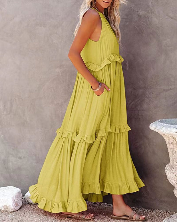 Elegant Ruffle Women's Dress – High-Quality Polyester Summer Cocktail Dress for Formal Occasions, Available in Multiple Sizes-Cramta