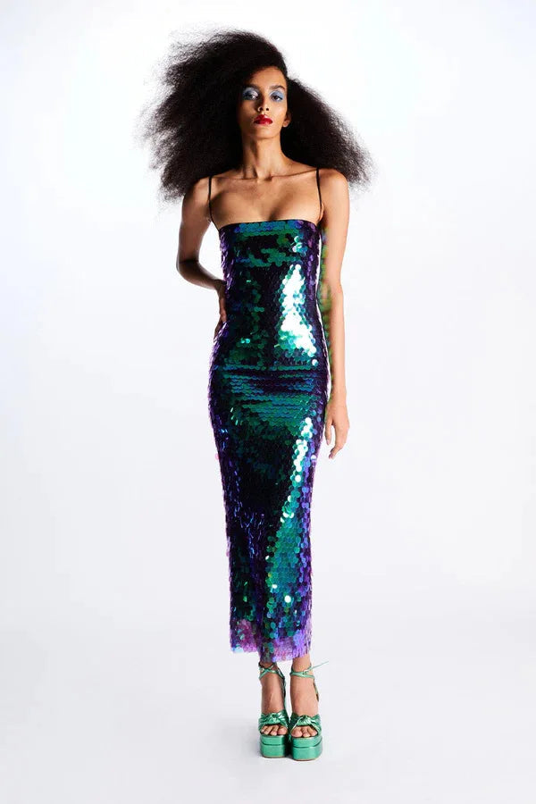 Elegant Sequin Dress for Women - Medium Stretch Polyester and Acetate-Cramta