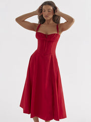 Elegant Sleeveless Midi Dress for Women – 100% Polyester, Perfect for Any Occasion-Cramta