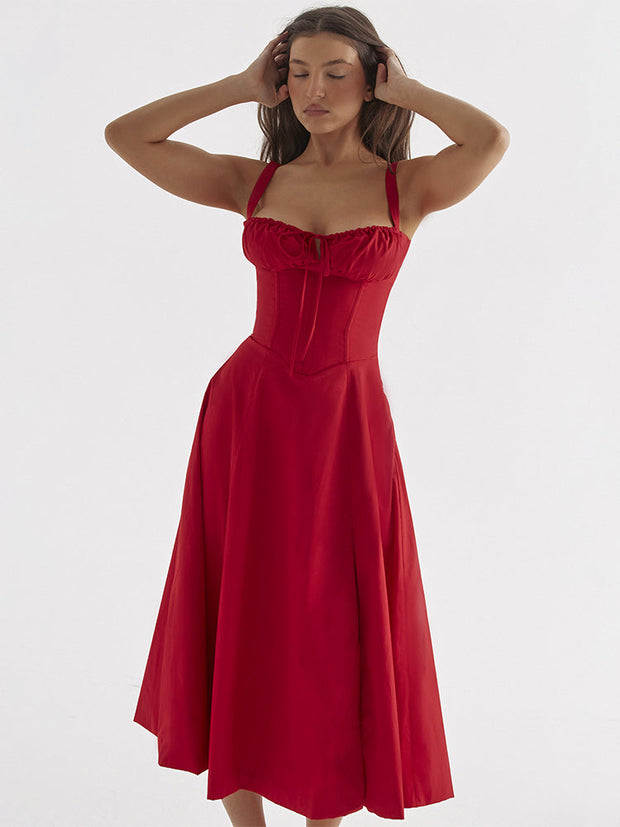 Elegant Sleeveless Midi Dress for Women – 100% Polyester, Perfect for Any Occasion-Cramta