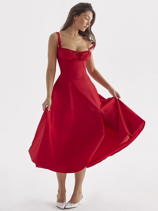 Elegant Sleeveless Midi Dress for Women – 100% Polyester, Perfect for Any Occasion-Cramta
