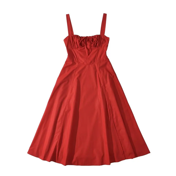 Elegant Sleeveless Midi Dress for Women – 100% Polyester, Perfect for Any Occasion-Cramta