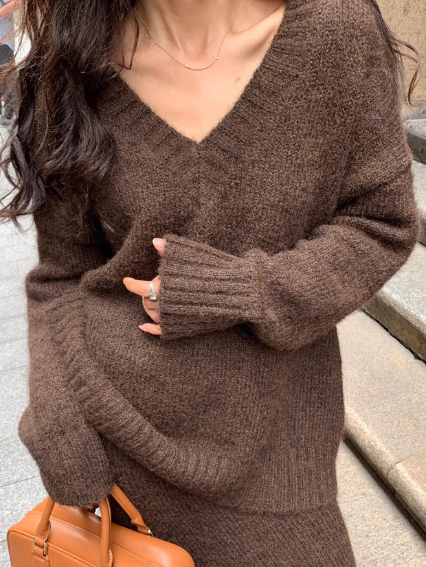 Elegant Soft Knit Sweater and Maxi Skirt Set for Chic Cold-Weather Style