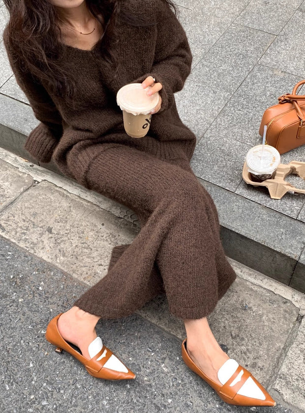 Elegant Soft Knit Sweater and Maxi Skirt Set for Chic Cold-Weather Style