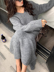 Elegant Soft Knit Sweater and Maxi Skirt Set for Chic Cold-Weather Style
