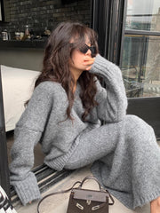 Elegant Soft Knit Sweater and Maxi Skirt Set for Chic Cold-Weather Style
