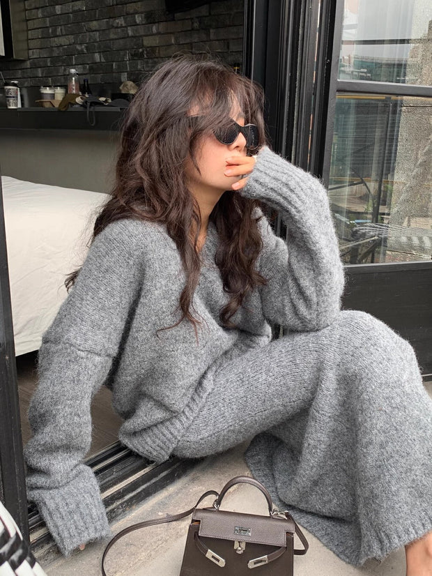 Elegant Soft Knit Sweater and Maxi Skirt Set for Chic Cold-Weather Style